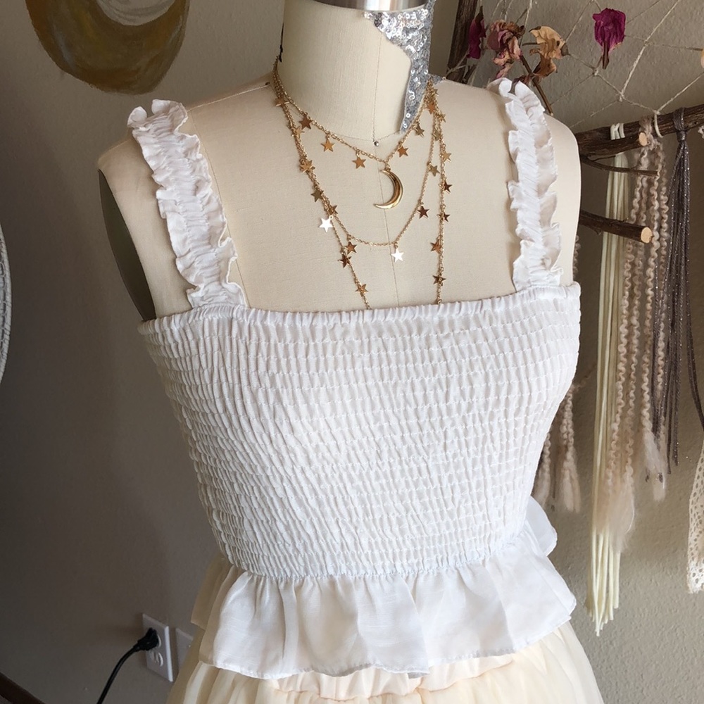 White elastic sheered crop top